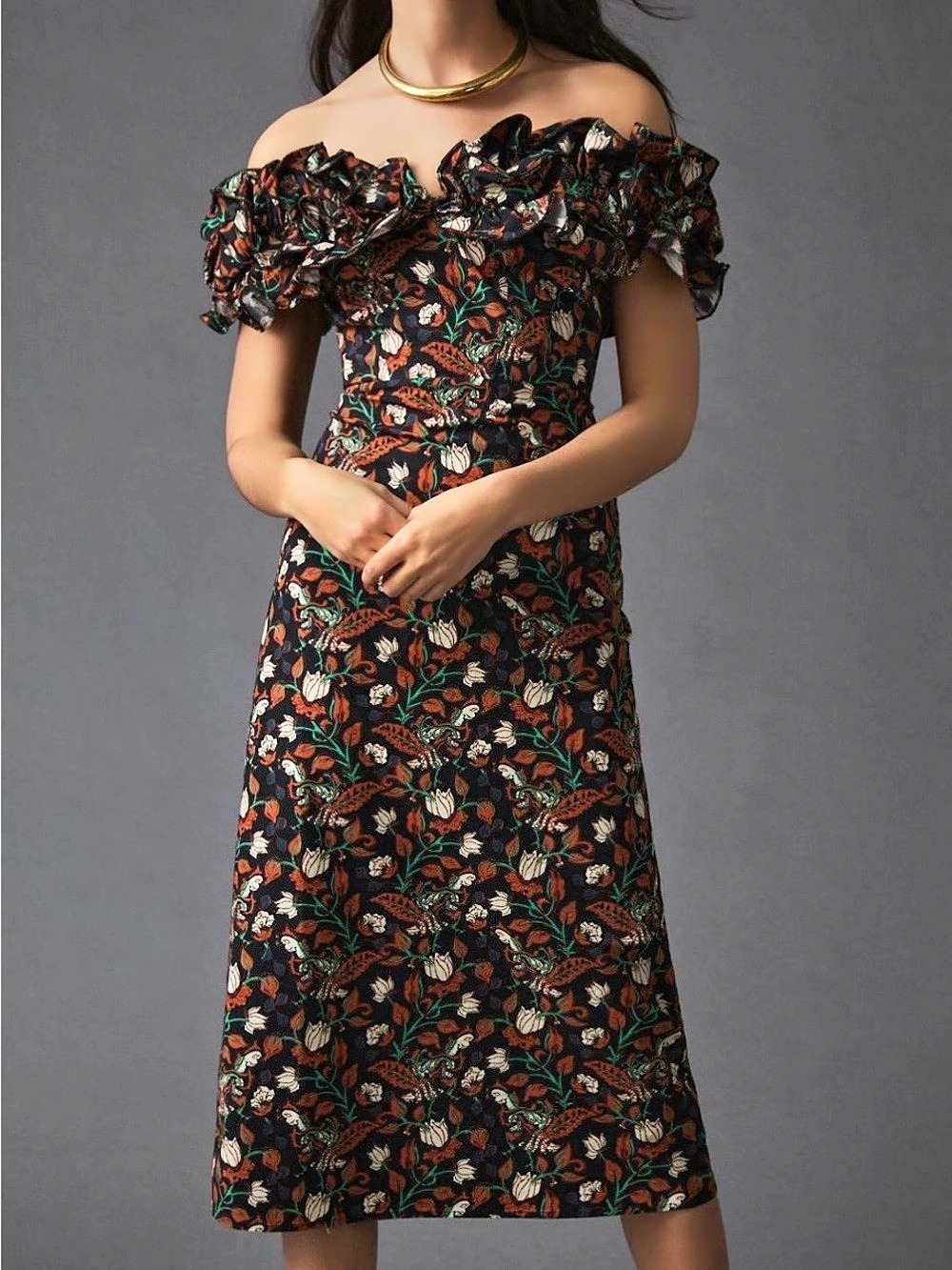 Let Me Be Floral Appliqué Dress from Anthropologie Floral Off-Shoulder Dress SZ